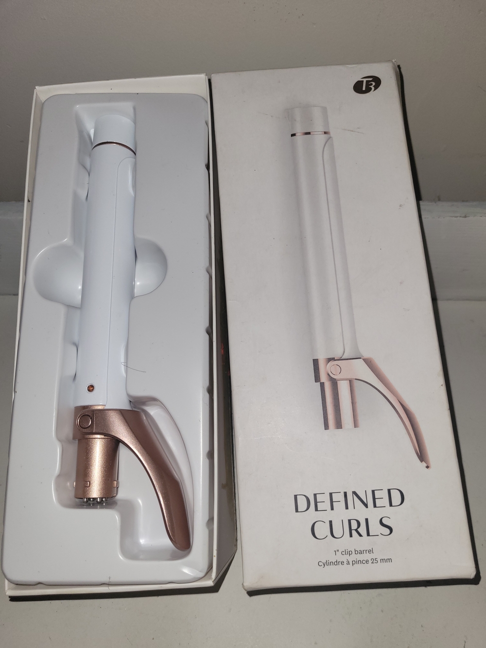 T3 1" Clip Curling Iron in White with Rose Gold Accents